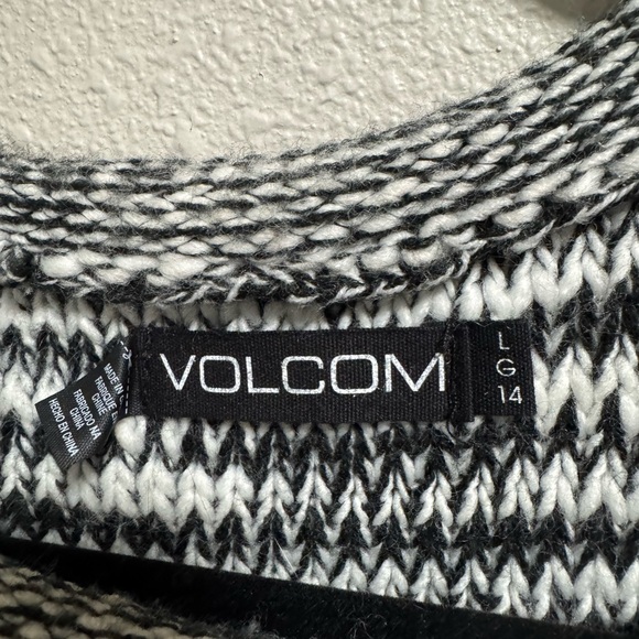 Volcom Black and White Crew Neck Sweater with Textured Stripes - Picture 3 of 4